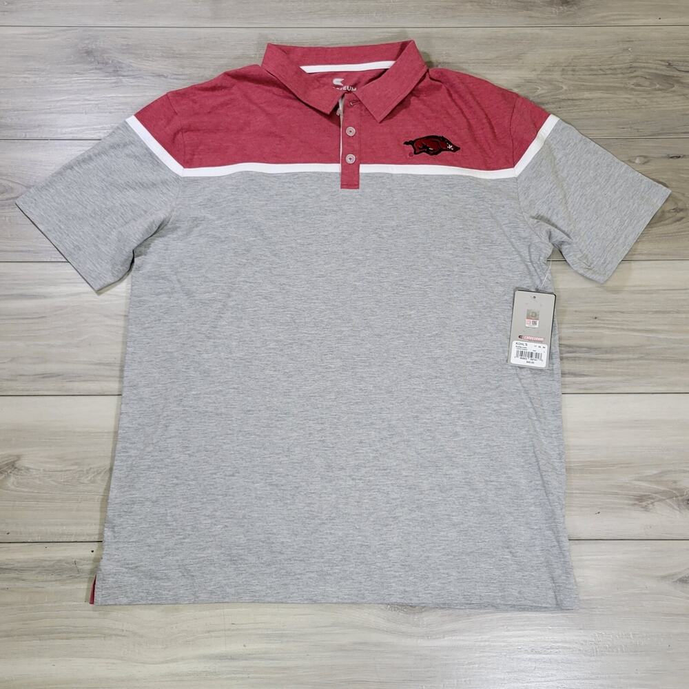 Arkansas Razorbaks Polo Shirt Men's Large HTR Gray Colosseum Short Sleeve New